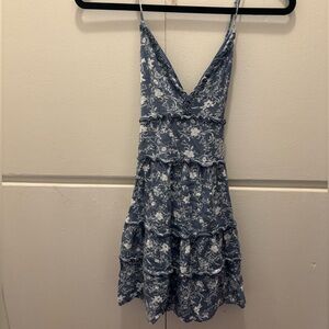 Blue and white floral patterned mini sundress